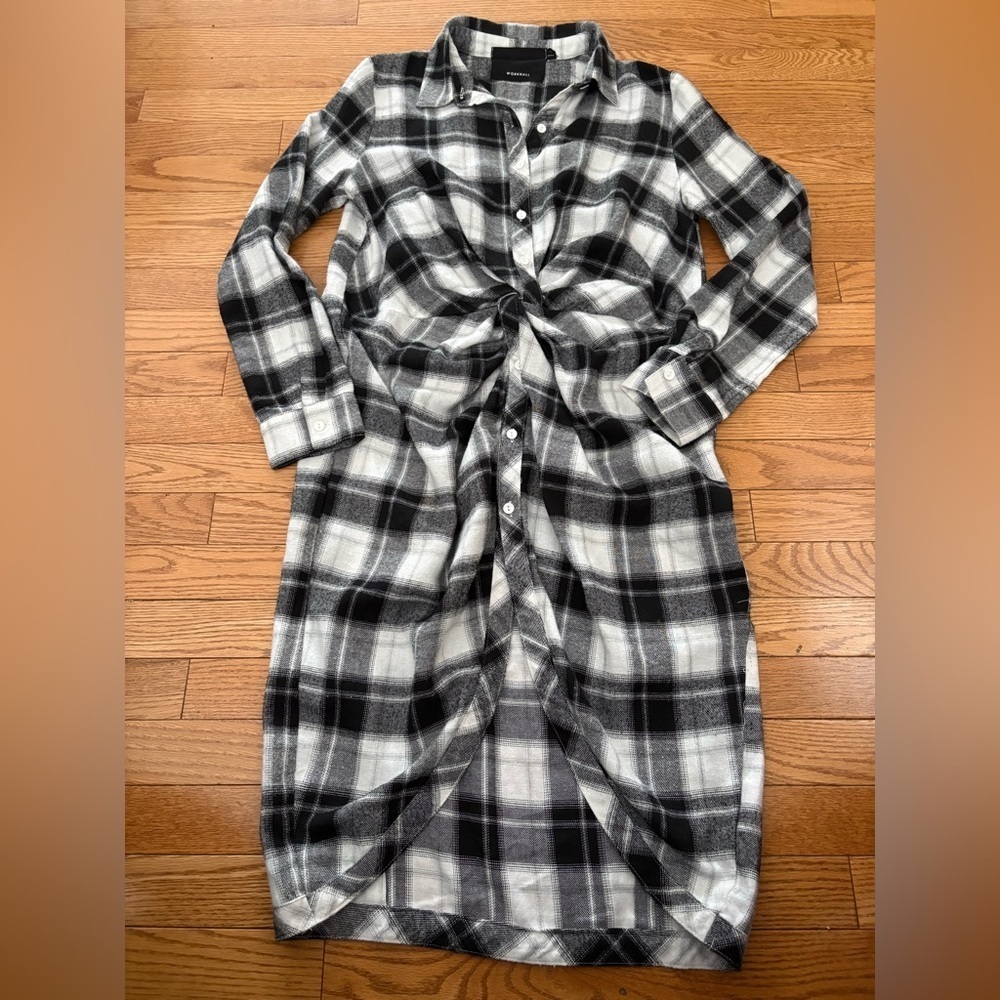 [S]Workhall Black White Plaid Button-Up Dress